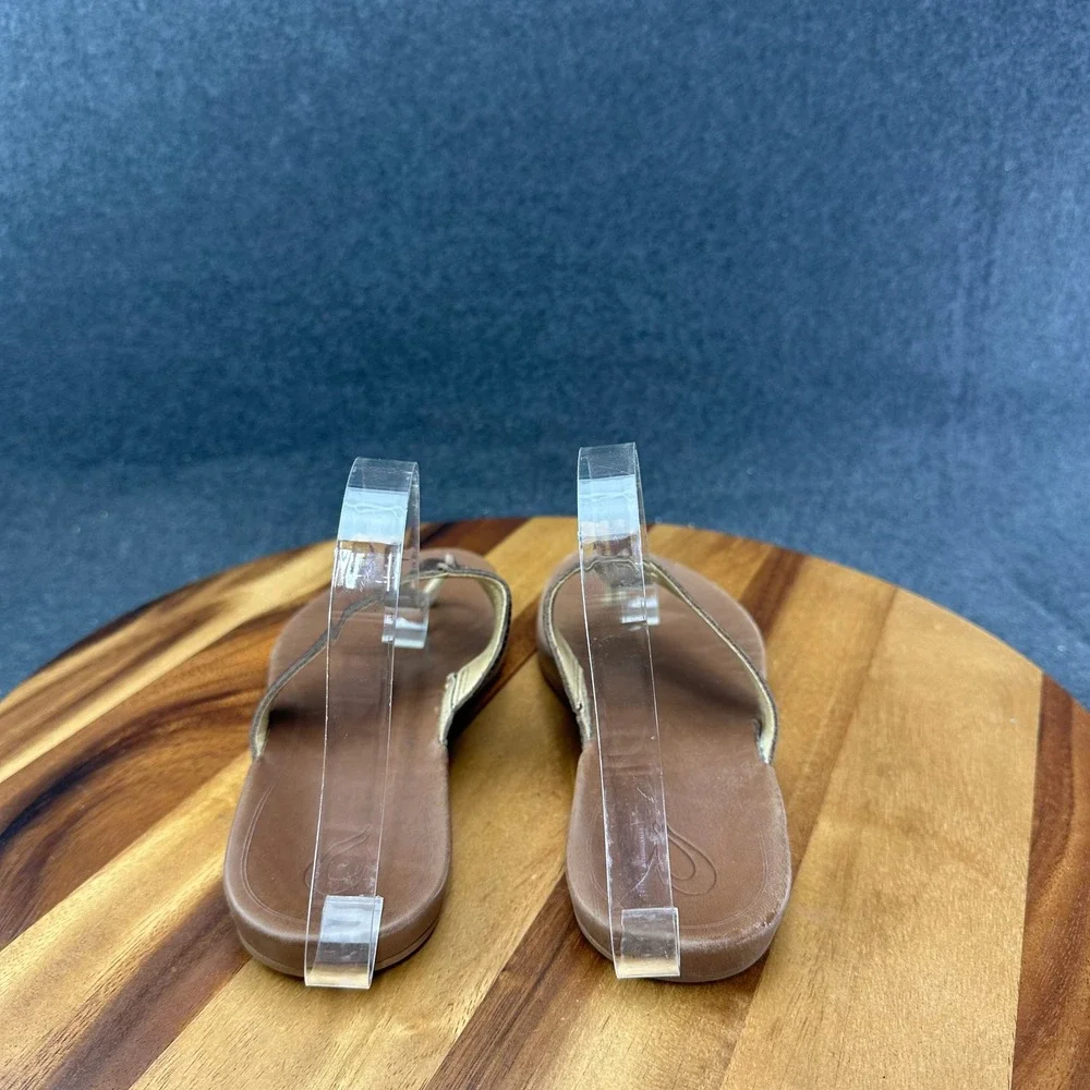 OluKai LALA Brown Leather Thong Flip Flops Slide Sandals Women's Size US 8